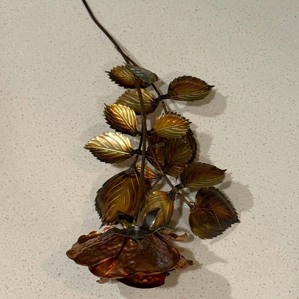 Vintage Mid-Century Modern Metal Copper and Brass Rose Wall Decor Sculpture - Picture 3 of 3